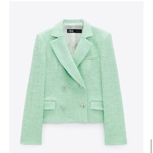 NWT ZARA WOMAN TEXTURED CROPPED BLAZER JACKET Sea green